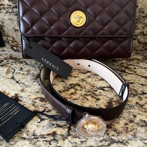 Versace Dark Brown Quilted Leather Belt